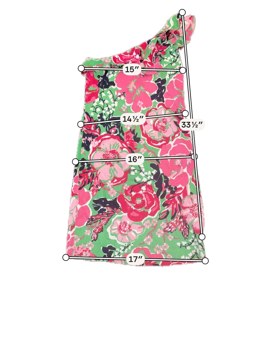 Lilly Pulitzer One-Shoulder Floral Mini Dress in Hot Pink and Green - Picture 4 of 5